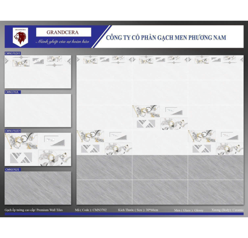 Gạch men Ceramic 30cmx60cm sọc trắng xám PN HP CMN 3702