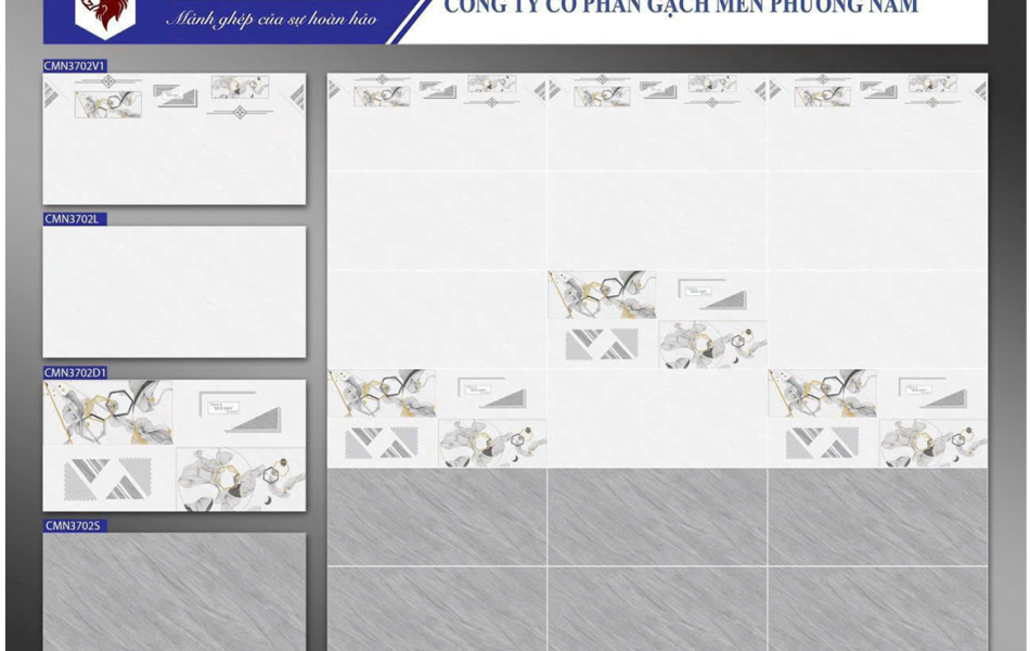 Gạch men Ceramic 30cmx60cm sọc trắng xám PN HP CMN 3702